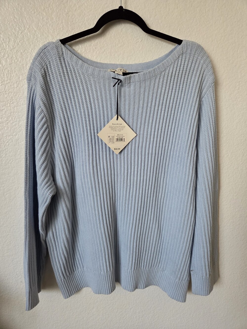 Ava & Viv Light Blue Ribbed Knit Boatneck Sweater Women's Size 2X